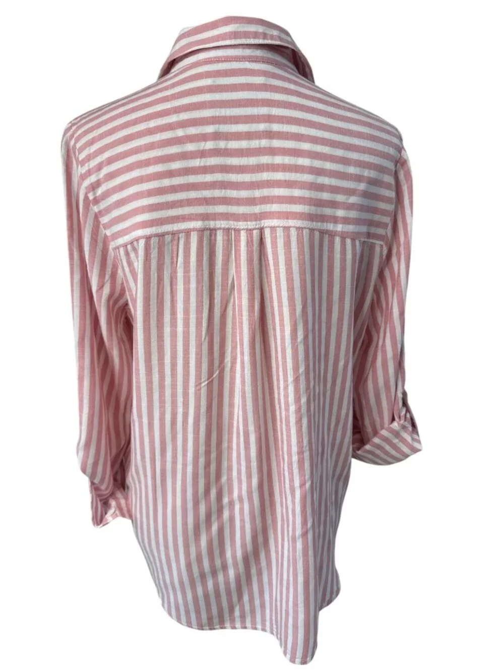 Casa Cabana Pink & White Striped Button-Up Shirt With Pockets Roll-Up Sleeves - Picture 4 of 8